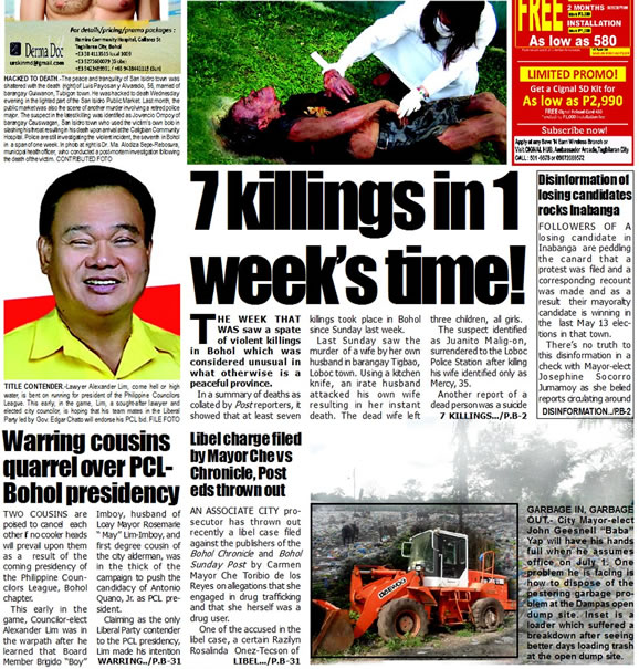 Bohol Sunday Post - Bohol Newspaper - Bohol news online - Bohol online news - Bohol latest news - Bohol news update - Bohol breaking news - What's happening in Boho