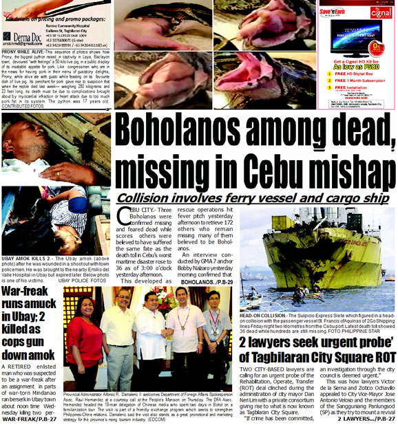 Bohol Sunday Post - Bohol Newspaper - Bohol news online - Bohol online news - Bohol latest news - Bohol news update - Bohol breaking news - What's happening in Boho