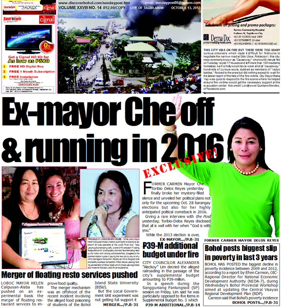 Bohol Sunday Post - Bohol Newspaper - Bohol news online - Bohol online news - Bohol latest news - Bohol news update - Bohol breaking news - What's happening in Boho