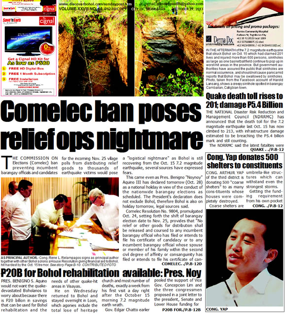 Bohol Sunday Post - Bohol Newspaper - Bohol news online - Bohol online news - Bohol latest news - Bohol news update - Bohol breaking news - What's happening in Boho