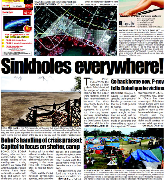 Bohol Sunday Post - Bohol Newspaper - Bohol news online - Bohol online news - Bohol latest news - Bohol news update - Bohol breaking news - What's happening in Bohol, Bohol earthquake