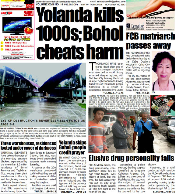 Bohol Sunday Post - Bohol Newspaper - Bohol news online - Bohol online news - Bohol latest news - Bohol news update - Bohol breaking news - What's happening in Bohol, Bohol earthquake