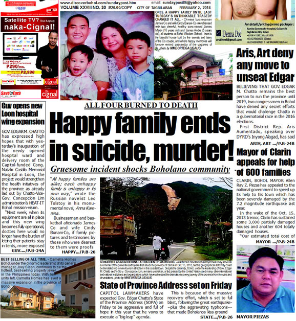 Bohol Sunday Post - Bohol Newspaper - Bohol news online - Bohol online news - Bohol latest news - Bohol news update - Bohol breaking news - What's happening in Bohol, Bohol earthquake