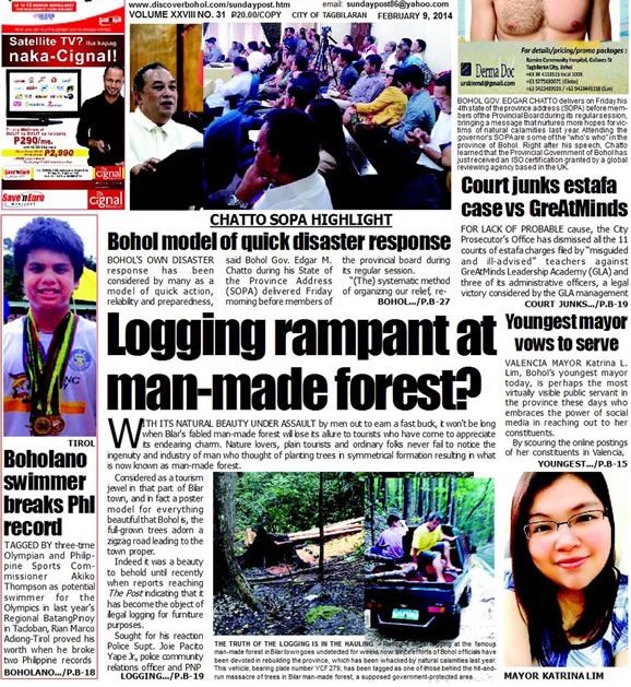 Bohol Sunday Post - Bohol Newspaper - Bohol news online - Bohol online news - Bohol latest news - Bohol news update - Bohol breaking news - What's happening in Bohol, Bohol earthquake