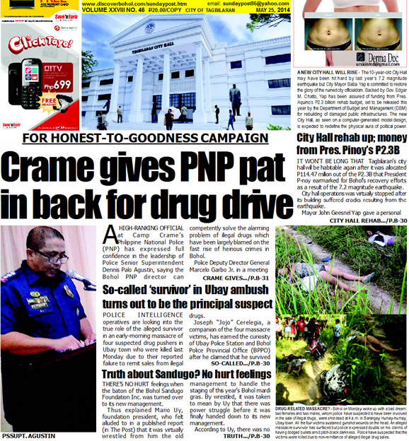 Bohol Sunday Post - Bohol Newspaper - Bohol news online - Bohol online news - Bohol latest news - Bohol news update - Bohol breaking news - What's happening in Bohol, Bohol earthquake