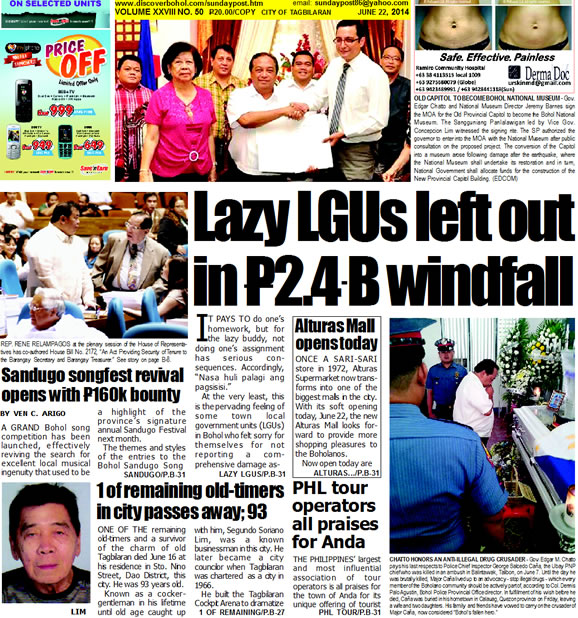 Bohol Sunday Post - Bohol Newspaper - Bohol news online - Bohol online news - Bohol latest news - Bohol news update - Bohol breaking news - What's happening in Bohol, Bohol earthquake