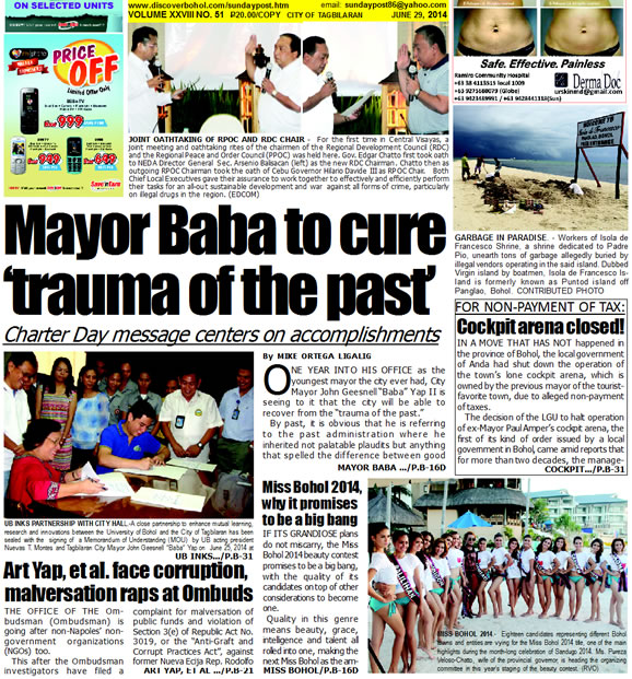 Bohol Sunday Post - Bohol Newspaper - Bohol news online - Bohol online news - Bohol latest news - Bohol news update - Bohol breaking news - What's happening in Bohol, Bohol earthquake