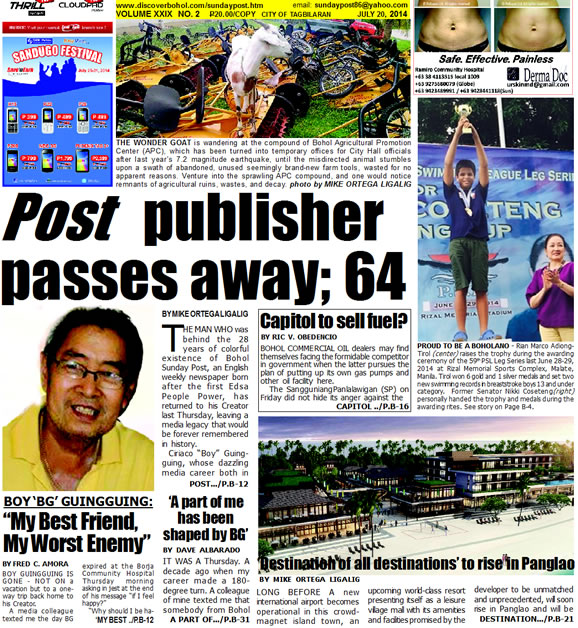 Bohol Sunday Post - Bohol Newspaper - Bohol news online - Bohol online news - Bohol latest news - Bohol news update - Bohol breaking news - What's happening in Bohol, Bohol earthquake