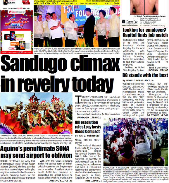 Bohol Sunday Post - Bohol Newspaper - Bohol news online - Bohol online news - Bohol latest news - Bohol news update - Bohol breaking news - What's happening in Bohol, Bohol earthquake