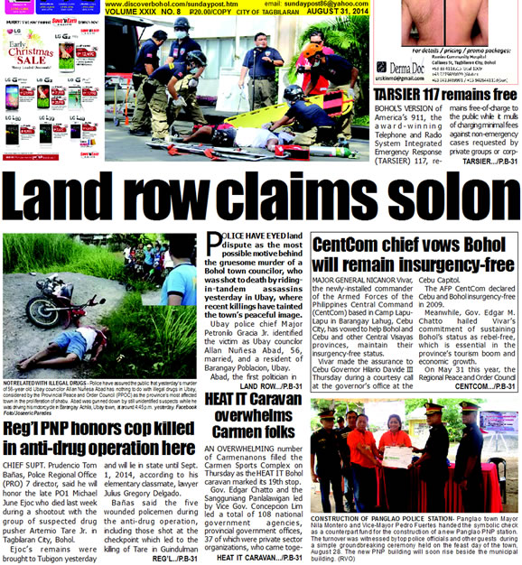 Bohol Sunday Post - Bohol Newspaper - Bohol news online - Bohol online news - Bohol latest news - Bohol news update - Bohol breaking news - What's happening in Bohol, Bohol earthquake