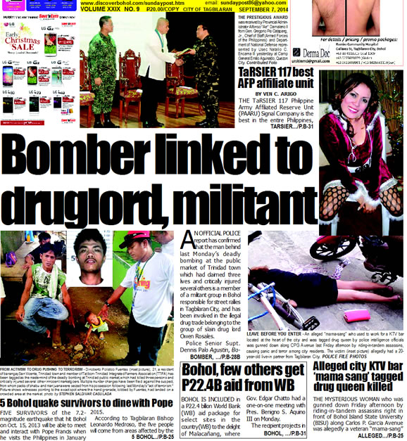 Bohol Sunday Post - Bohol Newspaper - Bohol news online - Bohol online news - Bohol latest news - Bohol news update - Bohol breaking news - What's happening in Bohol, Bohol earthquake