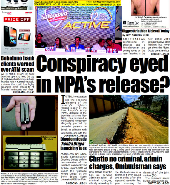 Bohol Sunday Post - Bohol Newspaper - Bohol news online - Bohol online news - Bohol latest news - Bohol news update - Bohol breaking news - What's happening in Bohol, Bohol earthquake