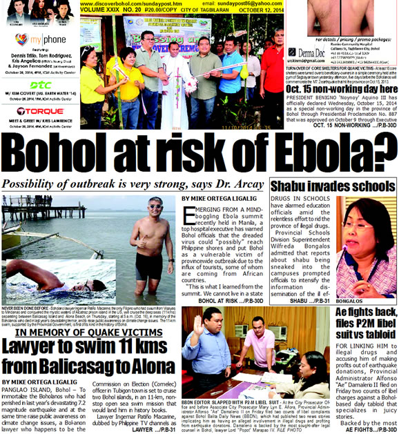 Bohol Sunday Post - Bohol Newspaper - Bohol news online - Bohol online news - Bohol latest news - Bohol news update - Bohol breaking news - What's happening in Bohol, Bohol earthquake